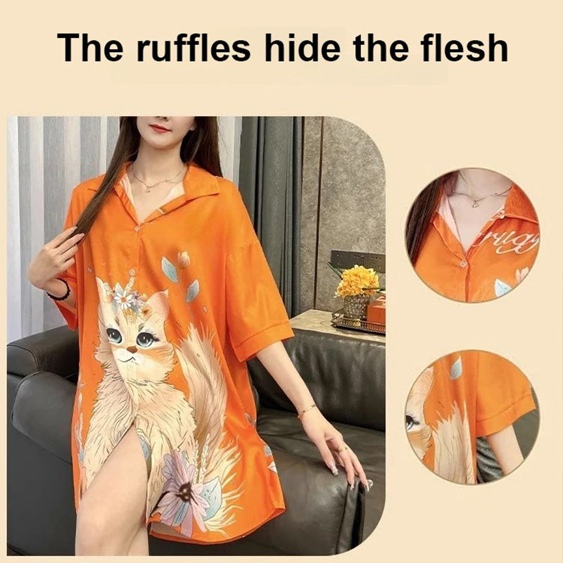 Thin Mid-Length Shirt Pajama Dress