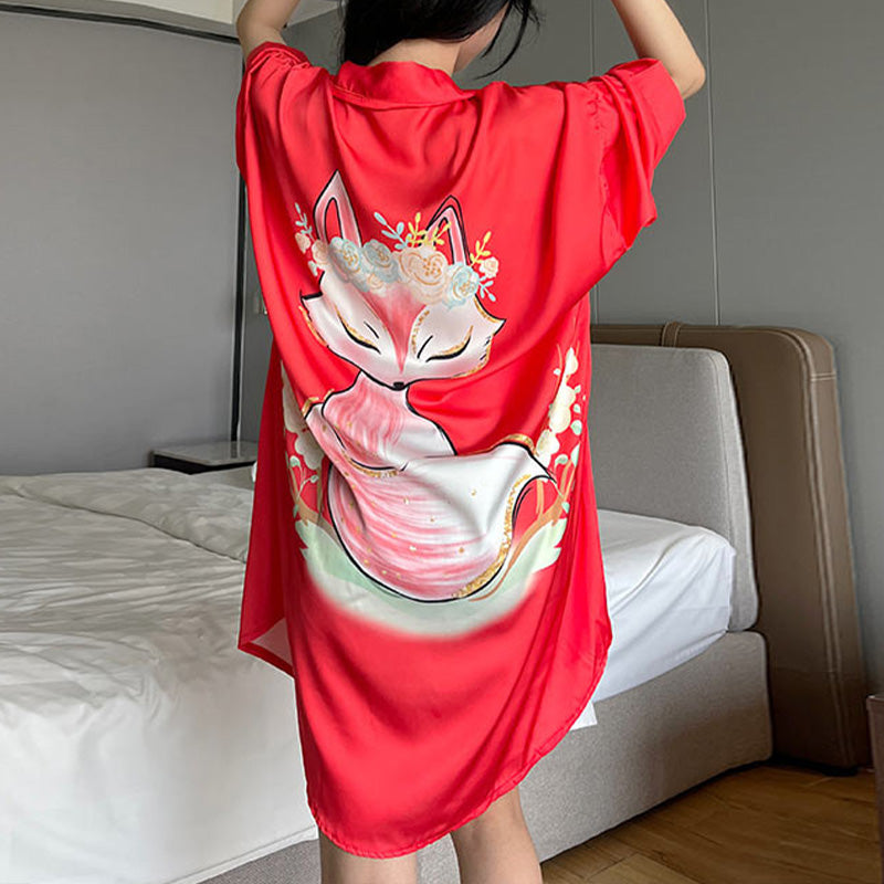 Thin Mid-Length Shirt Pajama Dress