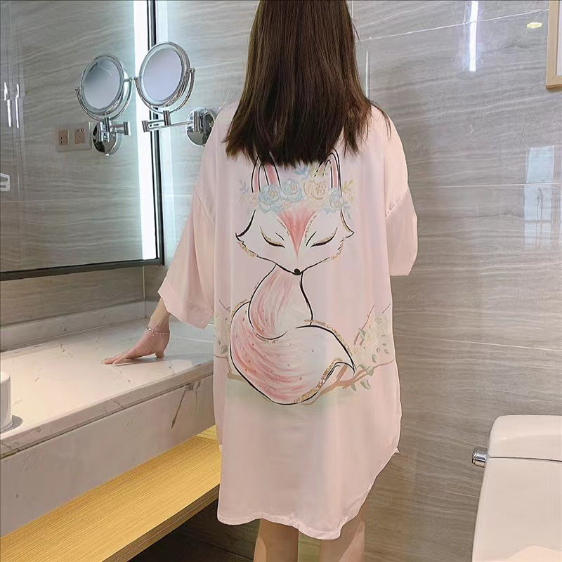 Thin Mid-Length Shirt Pajama Dress