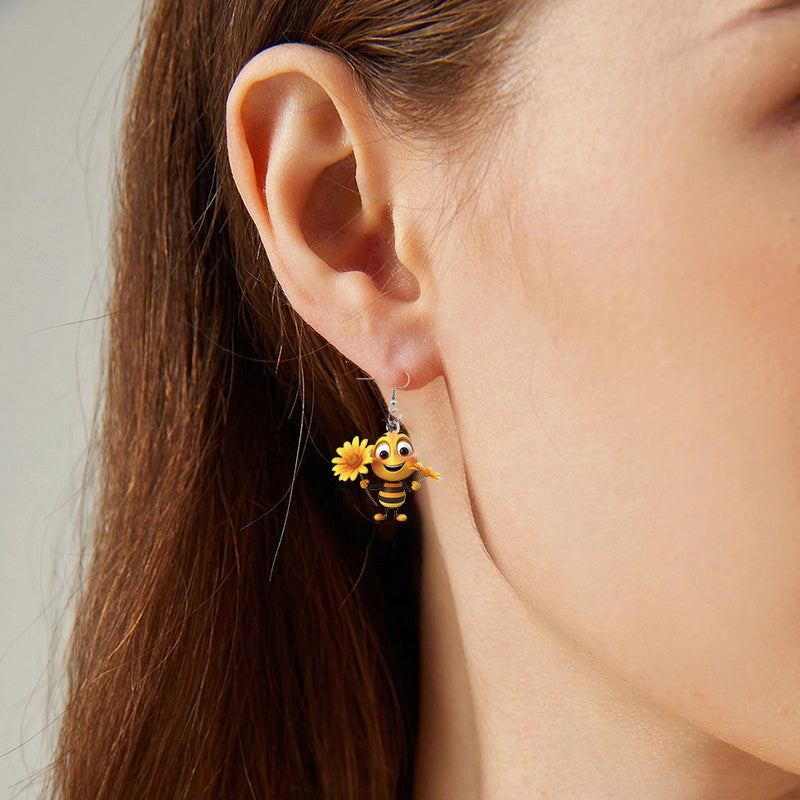 (🔥HOT SALE NOW 49% OFF) -🌻Cute Sunflower & Bee Acrylic Earrings🐝