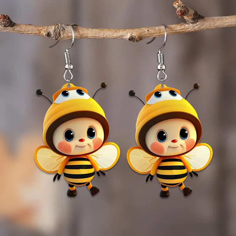 (🔥HOT SALE NOW 49% OFF) -🌻Cute Sunflower & Bee Acrylic Earrings🐝