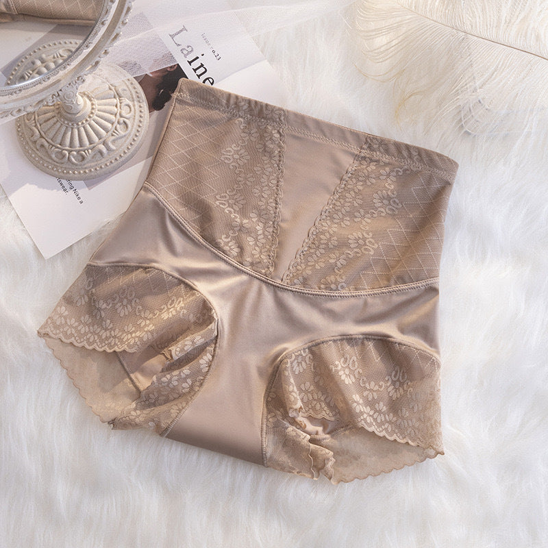 Women's High-Waist Lace Trim Tummy Control Panties