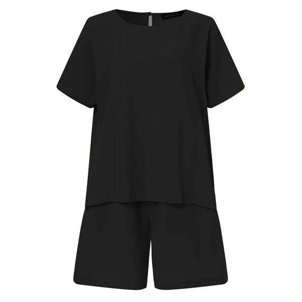 Solid Color Elastic Waist Suit (Blouse + Pants)