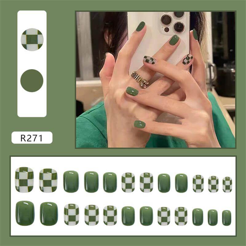 Checkerboard Nail Patch with Jelly Gum (24PCS)