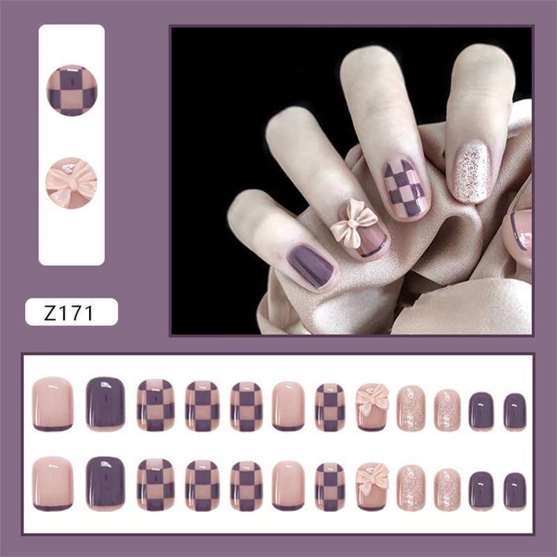 Checkerboard Nail Patch with Jelly Gum (24PCS)
