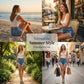 High-Waisted Diagonal-Button Design Raw Edge Ripped Denim Shorts