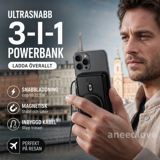 🔋 3-i-1 magnetisk powerbank – Inbyggd kabel | SPARA 50% idag! ⏳