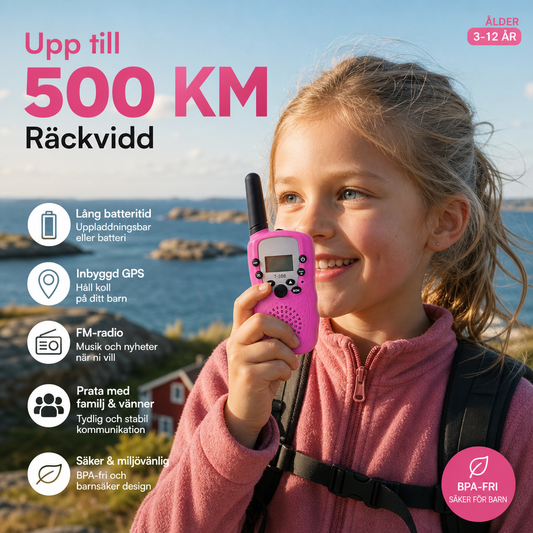 📻 Barn Walkie Talkie | 500km Räckvidd 🛰️ GPS-Placering | Lång Batteritid 🔋 Laddbar & Utbytbar Batteri | Radiofunktion | Modersäker Miljövänlig Plast