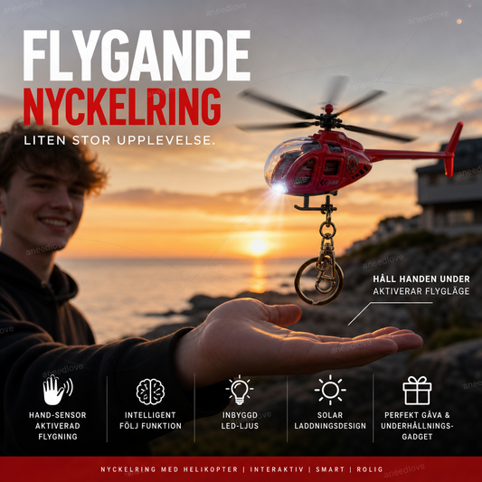 Flygande helikopter-nyckelring 🚁✨｜Solcellsdriven mini-drönare med LED-ljus