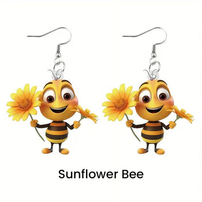 (🔥HOT SALE NOW 49% OFF) -🌻Cute Sunflower & Bee Acrylic Earrings🐝