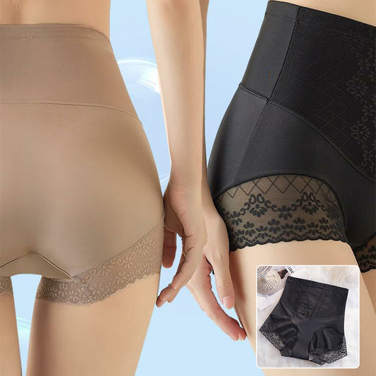 Women's High-Waist Lace Trim Tummy Control Panties