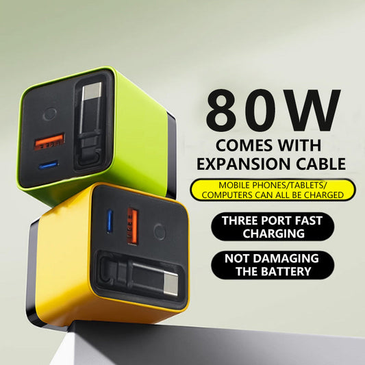 ⚡ 3-i-1 GaN-snabbladdare – 80W med 2 USB & Type-C | SPARA 50% idag! 🔥