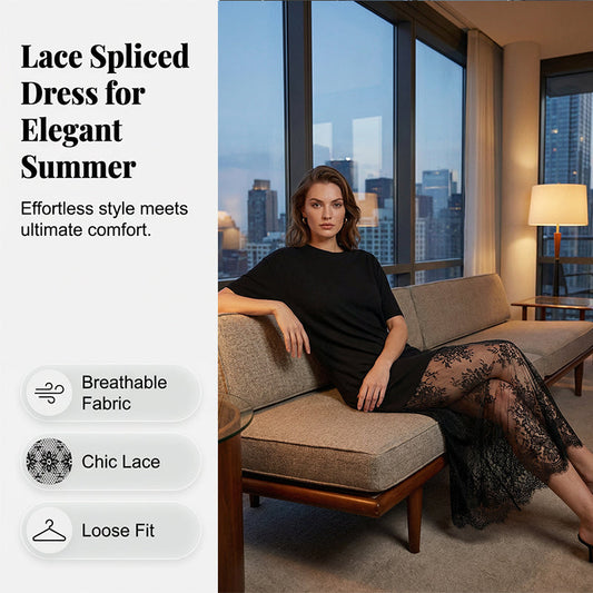 🔥HOT SALE🔥Modern Layered-Look Tee Dress with Lace Hem