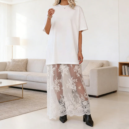 🔥HOT SALE🔥Modern Layered-Look Tee Dress with Lace Hem