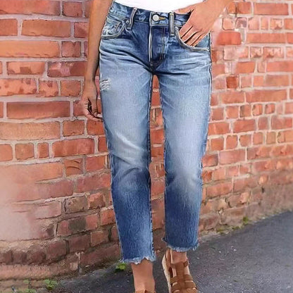 🔥New Hot Selling❤️‍🔥Women's Fashionable Slim-Fit Distressed Jeans