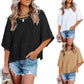 🔥 50% OFF · Women's Solid Color Splicing Loose Five-Point Flare Sleeve T-Shirt ✨