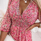 V-Neck Pleated Floral Print Mini Dress
