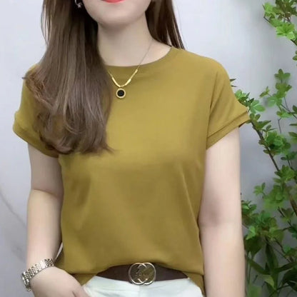 Ice Silk Loose Sleeve Versatile Round Neck T-shirt