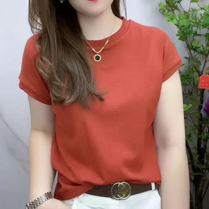 Ice Silk Loose Sleeve Versatile Round Neck T-shirt