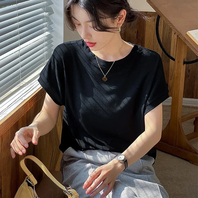 Ice Silk Loose Sleeve Versatile Round Neck T-shirt