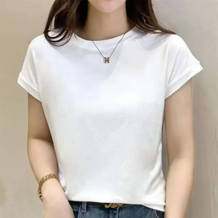 Ice Silk Loose Sleeve Versatile Round Neck T-shirt