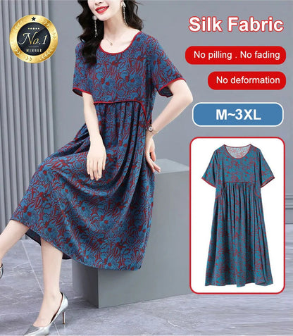 Pleated Loose Flesh Covering Cool Short-sleeved Dress