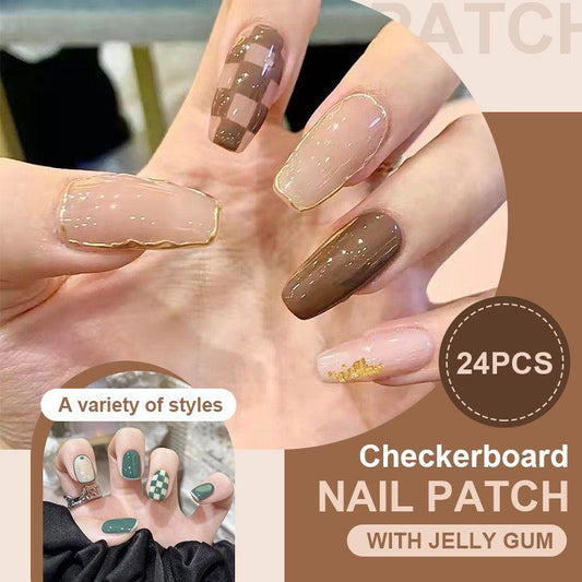 Checkerboard Nail Patch with Jelly Gum (24PCS)