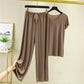 🔥 Buy 2 Free Shipping 🔥Soft Comfortable Ice Silk Short Sleeve T-Shirt Two Piece Set Loose Wide-leg Pants