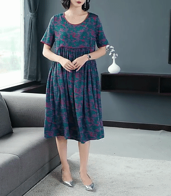 Pleated Loose Flesh Covering Cool Short-sleeved Dress