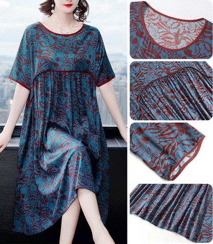 Pleated Loose Flesh Covering Cool Short-sleeved Dress
