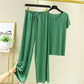 🔥 Buy 2 Free Shipping 🔥Soft Comfortable Ice Silk Short Sleeve T-Shirt Two Piece Set Loose Wide-leg Pants
