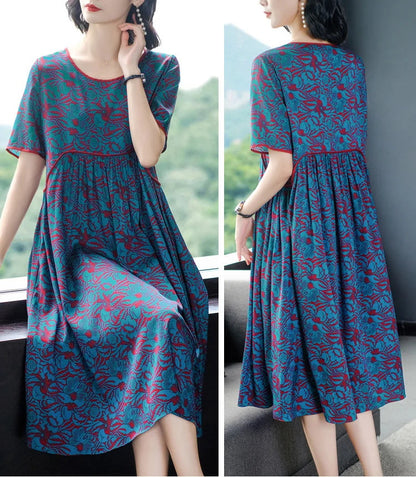 Pleated Loose Flesh Covering Cool Short-sleeved Dress