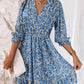 V-Neck Pleated Floral Print Mini Dress