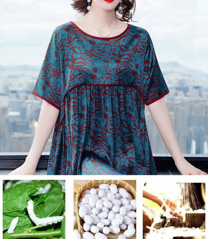 Pleated Loose Flesh Covering Cool Short-sleeved Dress