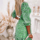 V-Neck Pleated Floral Print Mini Dress