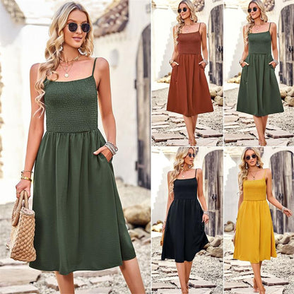 Solid Color Elegant Strap Dress