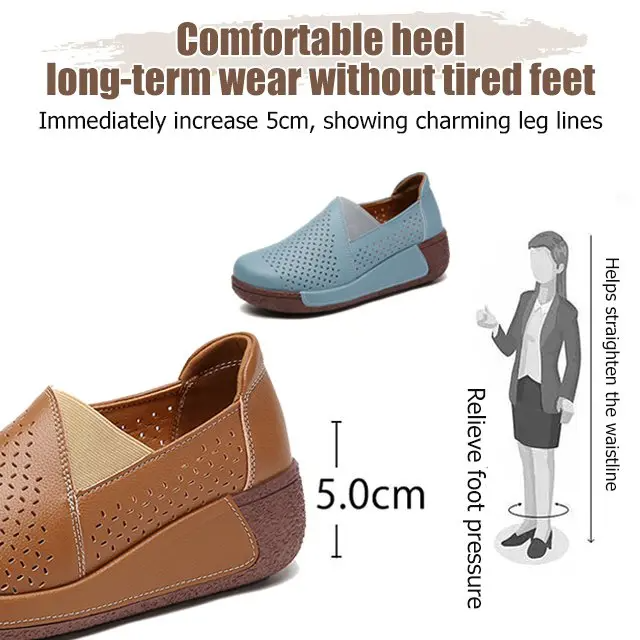Hollow Comfortable Leather Wedge Sandals