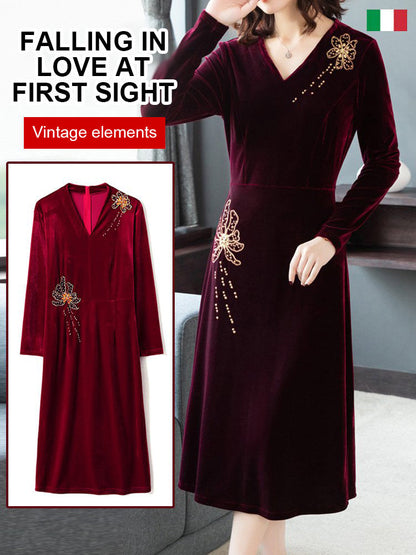 Embroidered Velvet Dress