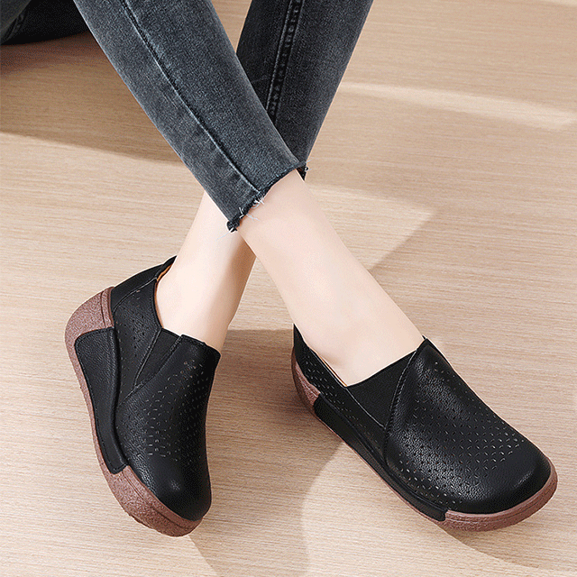Hollow Comfortable Leather Wedge Sandals