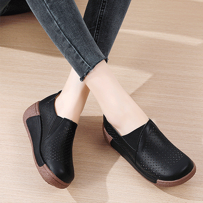 Hollow Comfortable Leather Wedge Sandals