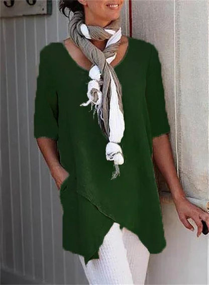 2023 Spring Fashion Solid Color Cotton Linen Pocket Tops