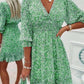 V-Neck Pleated Floral Print Mini Dress