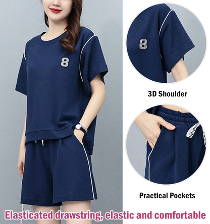 Comfortable Sports Casual 2-Piece Set Short Sleeve + Shorts