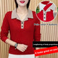 Fashionable turndown collar color splicing long-sleeved top