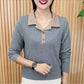 Fashionable turndown collar color splicing long-sleeved top