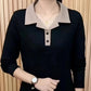 Fashionable turndown collar color splicing long-sleeved top