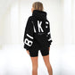 Printed Long Sleeved Loose Hooded Sweater for Women