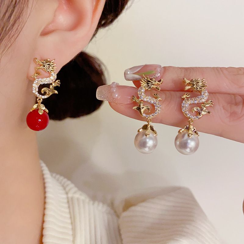 Dragon Hanging Bead Earrings -- （Have one's wishes come true！）