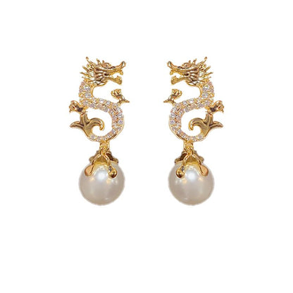 Dragon Hanging Bead Earrings -- （Have one's wishes come true！）