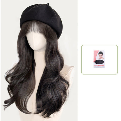 Versatile Beret Wig Set with Long Curly Hair